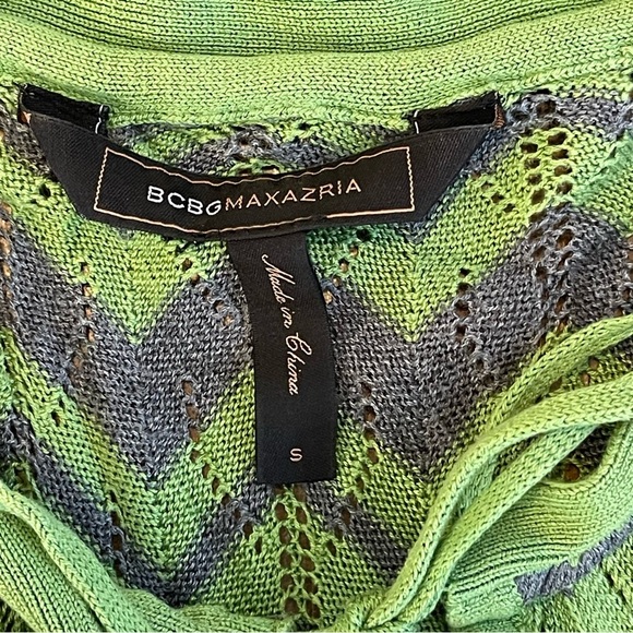 BCBG Knit Mini Dress Open Knit Green Silk Zigzag Grunge Tie Front Fairy Y2K 90’s - Picture 4 of 8